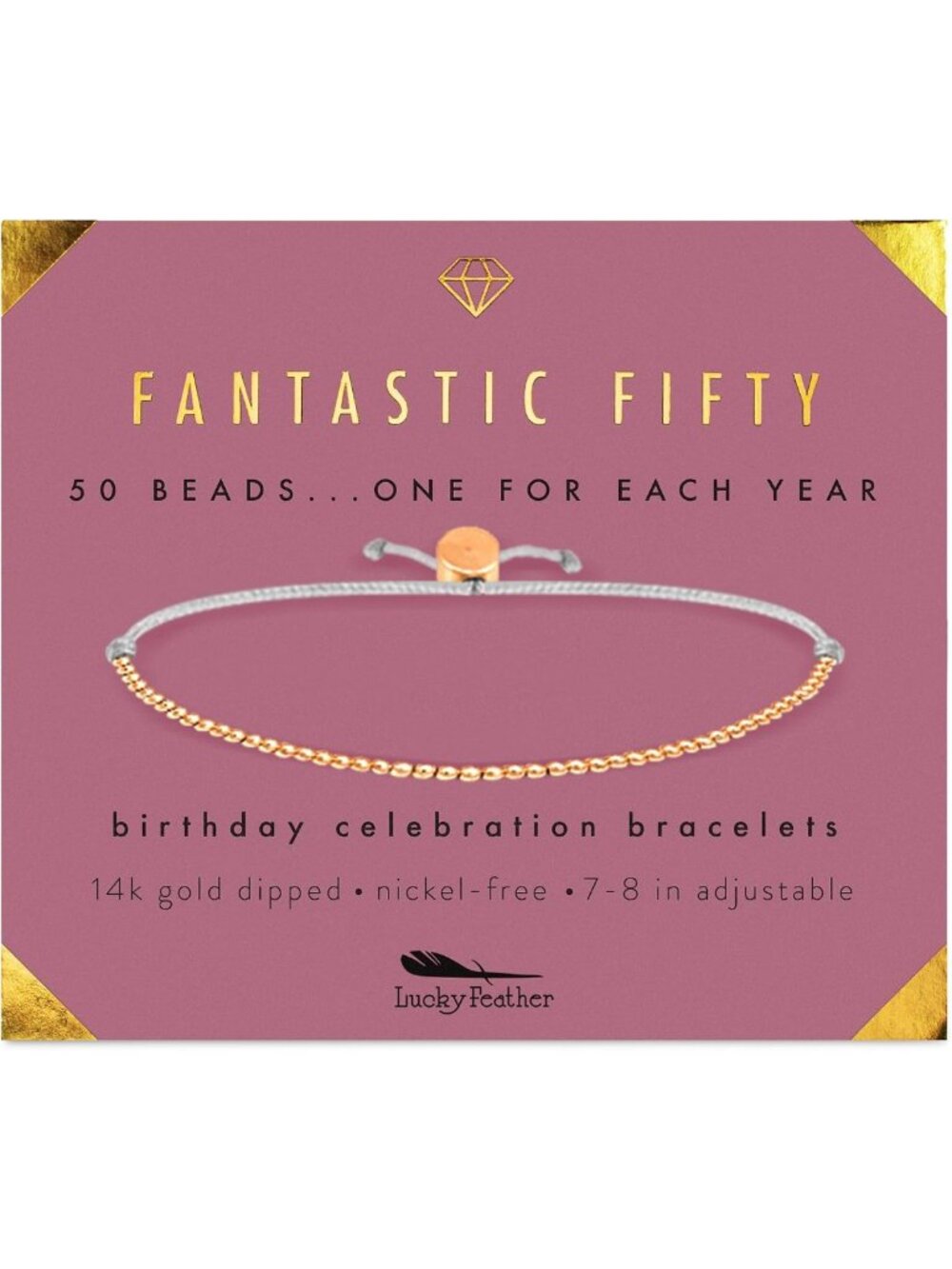 Trendy 50th Birthday Bracelet for Her | Adjustable Cord with Gold/Silver Beads